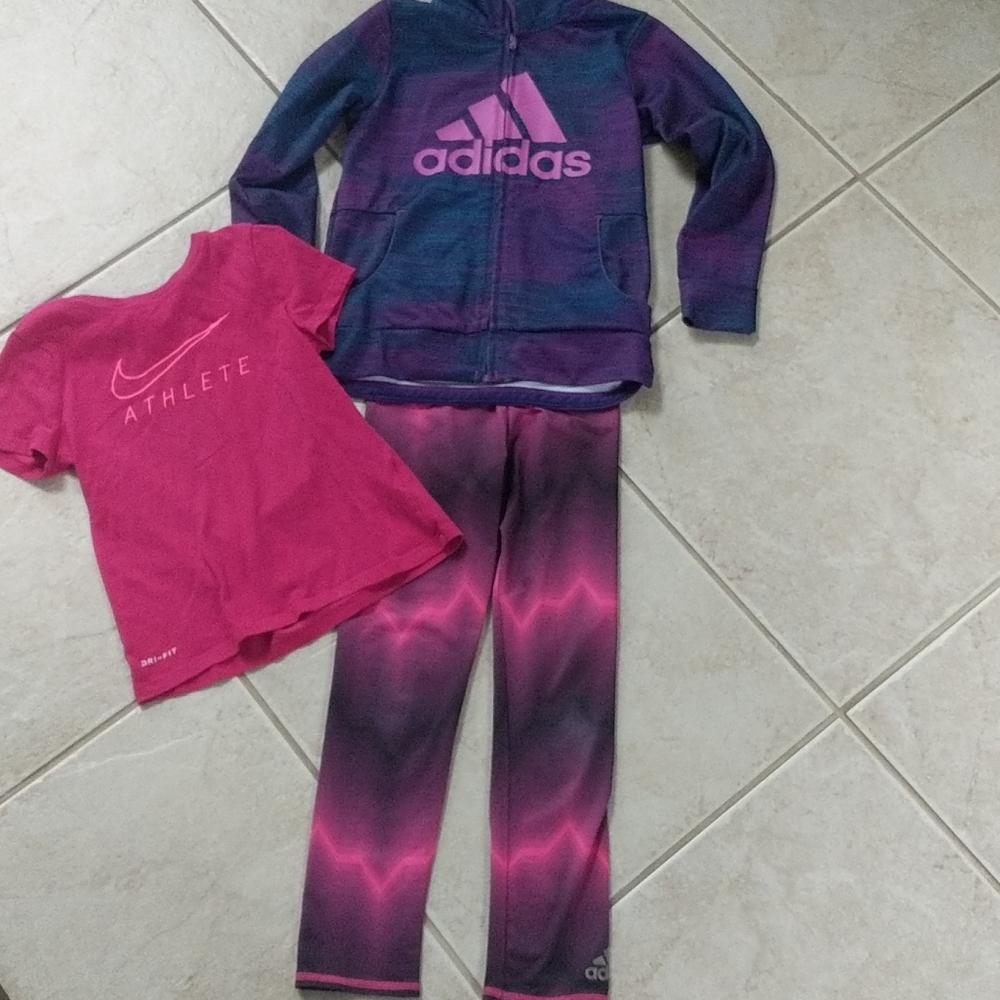 Girls size 6x purple pink Adidas jogging set